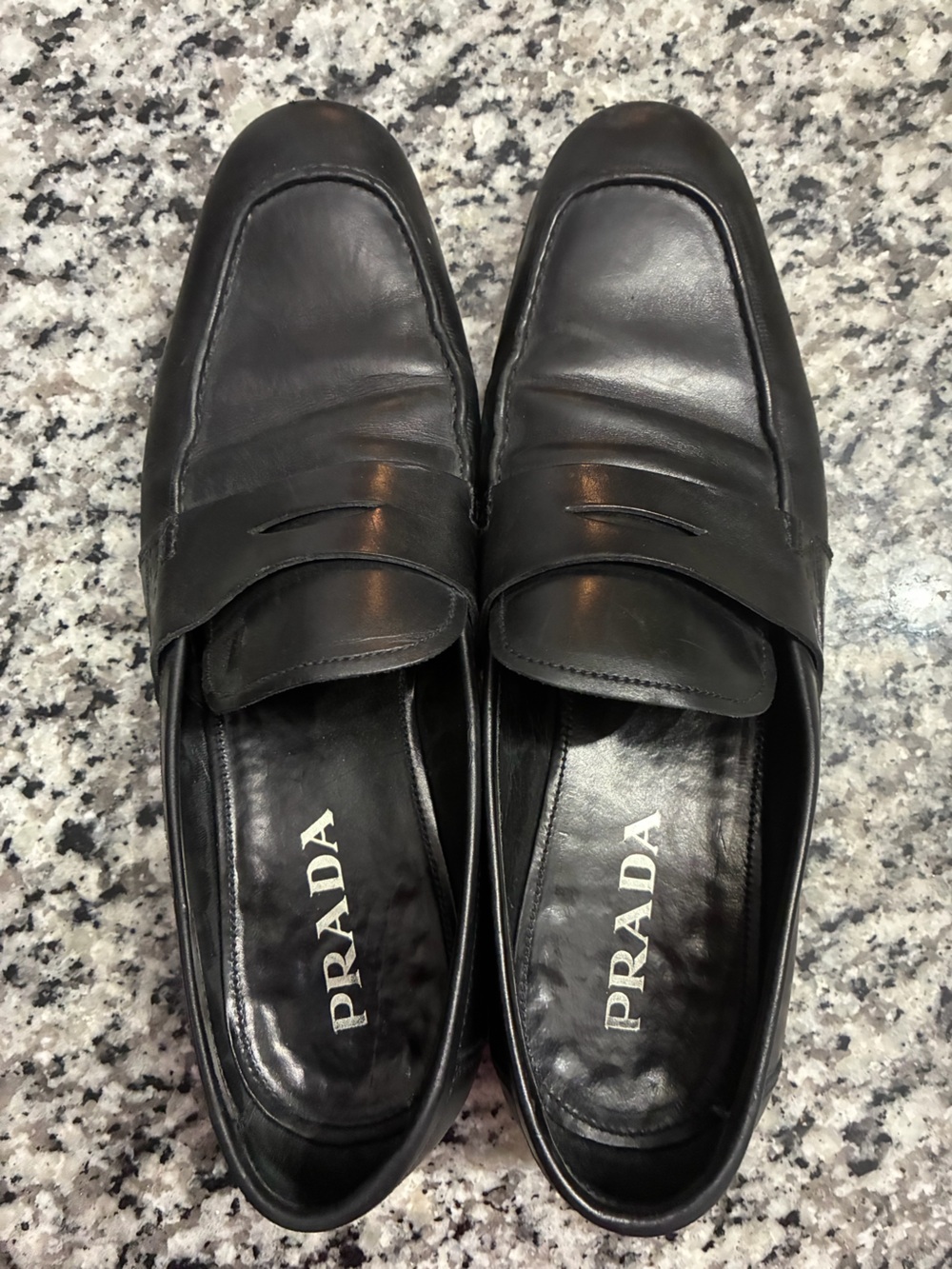 Prada Black Leather Penny Loafers for Men